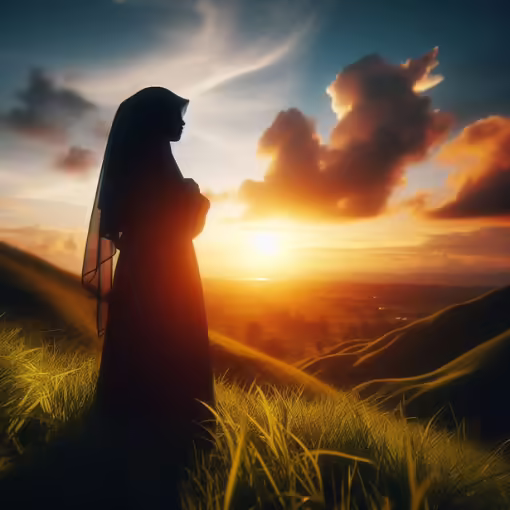 Muslima auf Hügel mit Sonnenaufgang Muslima auf Hügel mit Sonnenaufgang